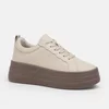 Pantofi casual Piele Naturala Bej cu siret Aris picture - 4