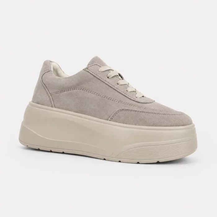 Pantofi casual Piele Naturala Bej cu talpa platforma Renata picture - 4