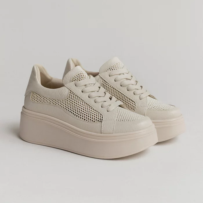 Pantofi casual Piele Naturala Bej cu textil broderie Dami picture - 2