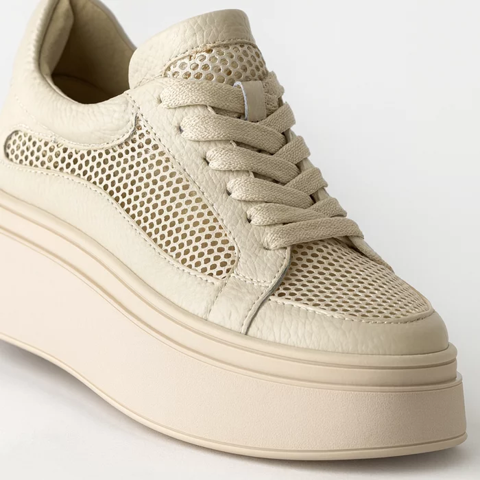 Pantofi casual Piele Naturala Bej cu textil broderie Dami picture - 3