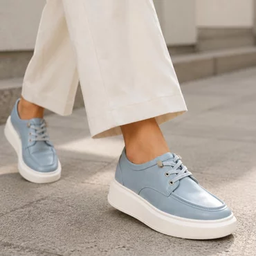 Pantofi casual Piele Naturala Blue cu siret elastic Cora