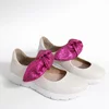 Pantofi casual Piele Naturala Crem cu fuxia Mini Bow picture - 4