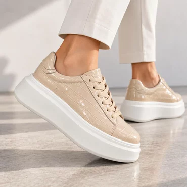 Pantofi casual Piele Naturala Croco Bej Mavis