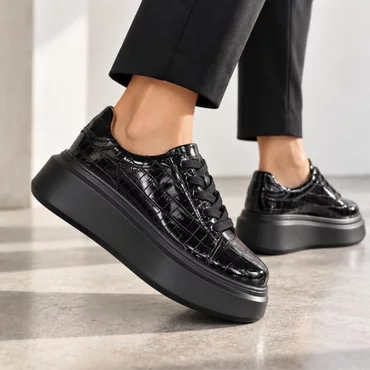 Pantofi casual Piele Naturala Croco Negri Mavis