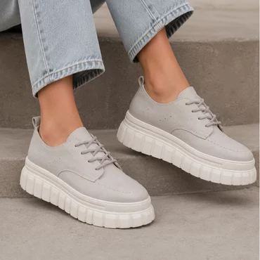 Pantofi casual Piele Naturala Gri cu siret Bonnie