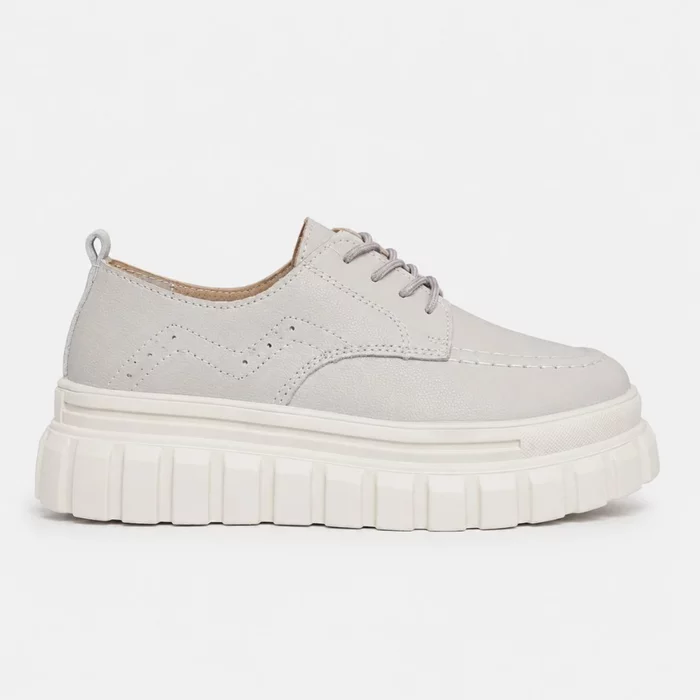 Pantofi casual Piele Naturala Gri cu siret Bonnie picture - 2
