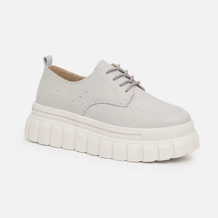 Pantofi casual Piele Naturala Gri cu siret Bonnie picture - 4