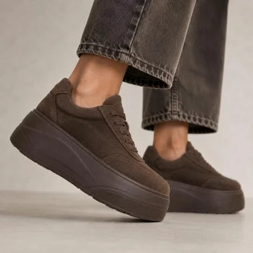 Pantofi casual Piele Naturala Maro cu talpa platforma Renata