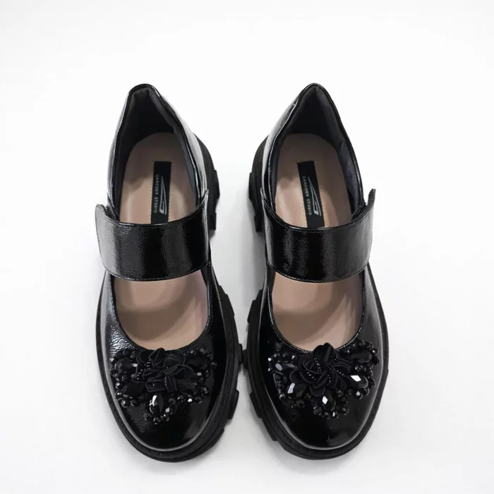 Pantofi casual Piele Naturala Negri cu accesoriu floare Ada picture - 5