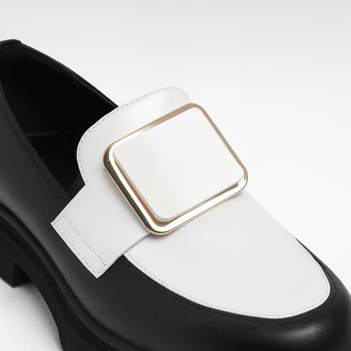 Pantofi casual Piele Naturala Negri cu Alb Lotus picture - 2