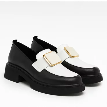 Pantofi casual Piele Naturala Negri cu Alb Lotus