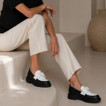 Pantofi casual Piele Naturala Negri cu Alb Madonna