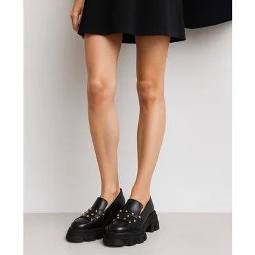 Pantofi casual Piele Naturala Negri cu capse Ayla