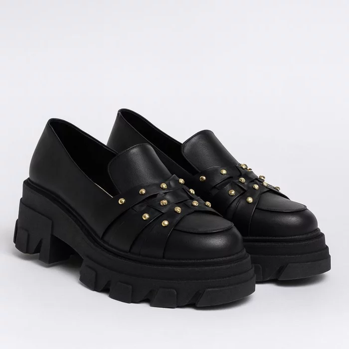 Pantofi casual Piele Naturala Negri cu capse Ayla picture - 2