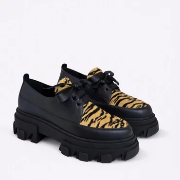 Pantofi casual Piele Naturala Negri cu imprimeu leopard Luke