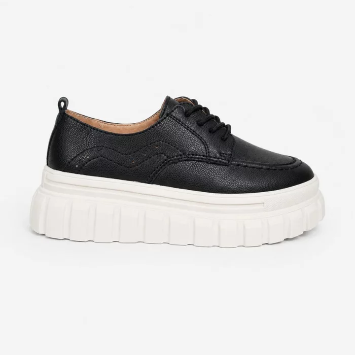 Pantofi casual Piele Naturala Negri cu siret Bonnie picture - 2
