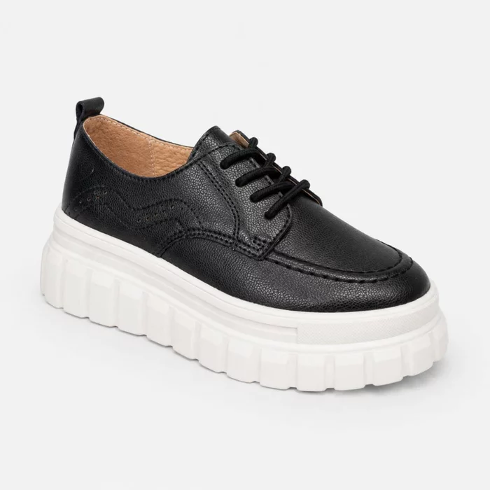 Pantofi casual Piele Naturala Negri cu siret Bonnie picture - 3