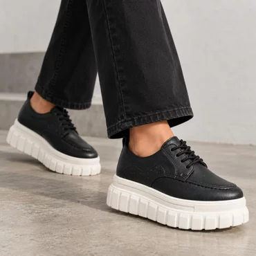Pantofi casual Piele Naturala Negri cu siret Bonnie