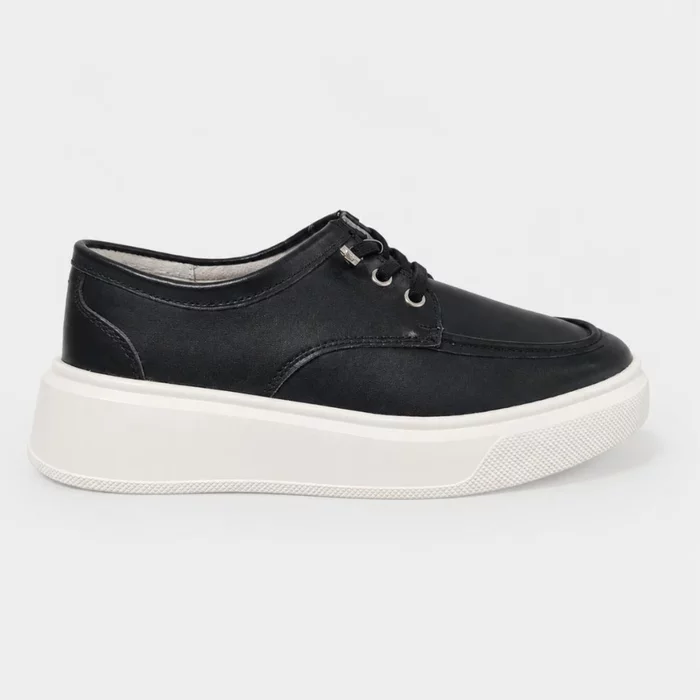 Pantofi casual Piele Naturala Negri cu siret elastic Cora picture - 2