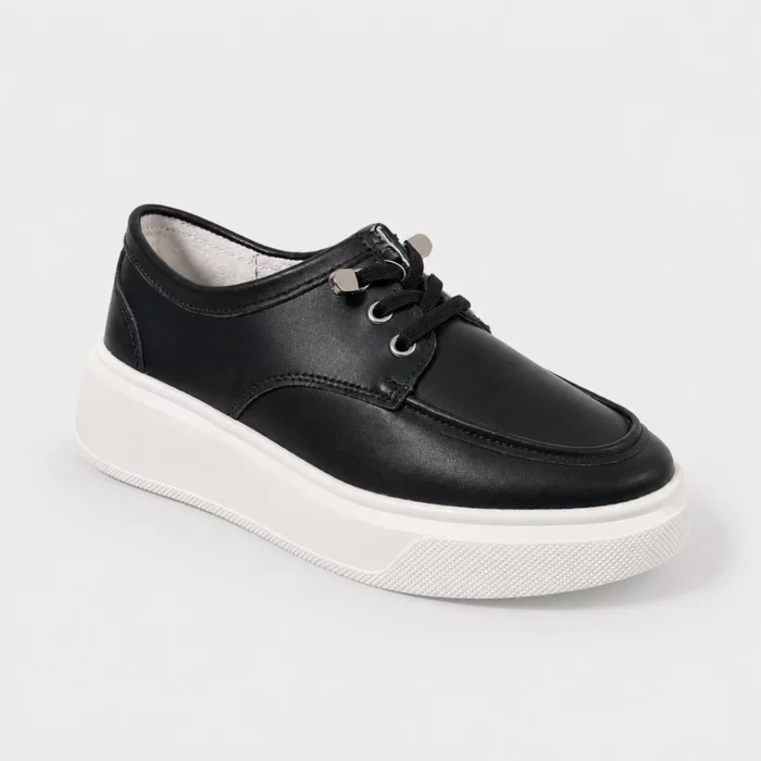 Pantofi casual Piele Naturala Negri cu siret elastic Cora picture - 3