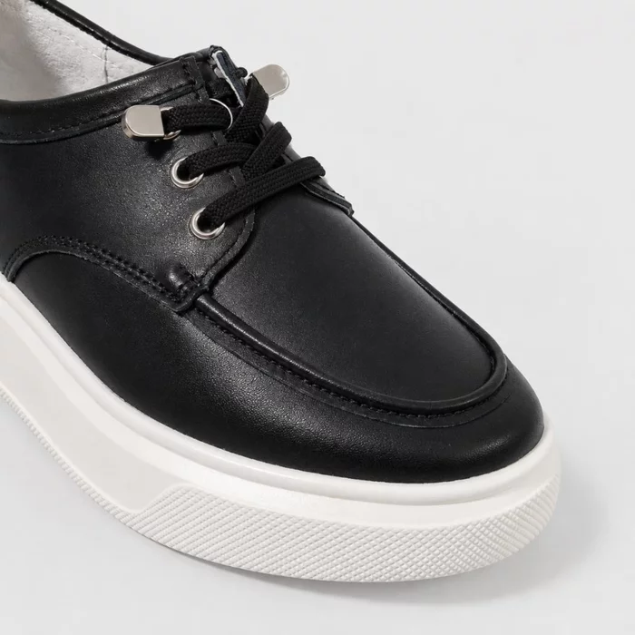 Pantofi casual Piele Naturala Negri cu siret elastic Cora picture - 4