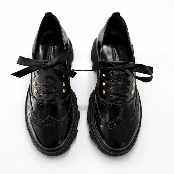 Pantofi casual Piele Naturala Negri cu siret Lucky picture - 5