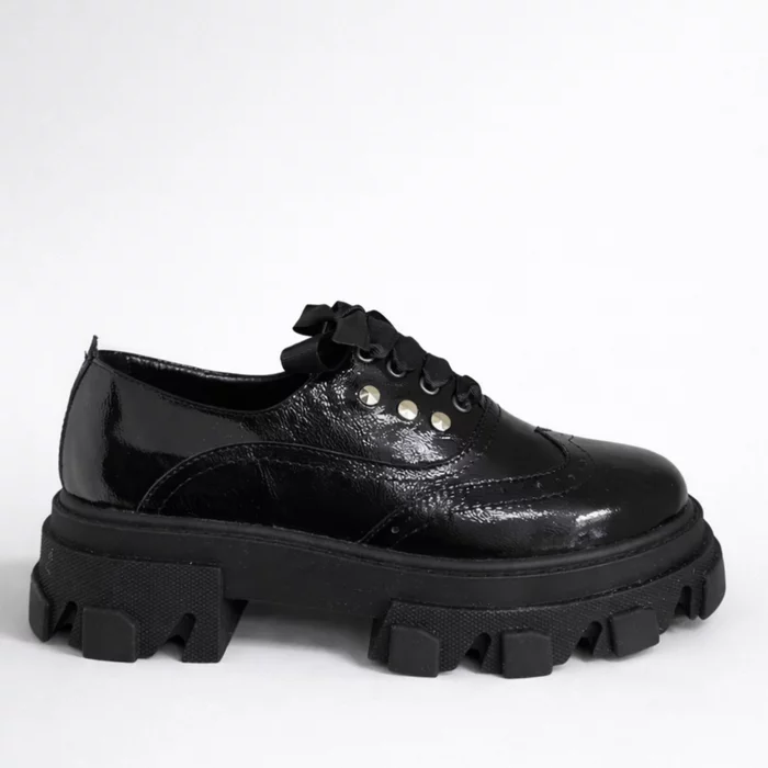 Pantofi casual Piele Naturala Negri cu siret Lucky picture - 4