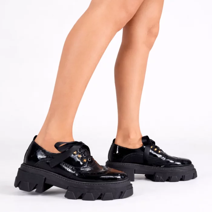 Pantofi casual Piele Naturala Negri cu siret Lucky picture - 2