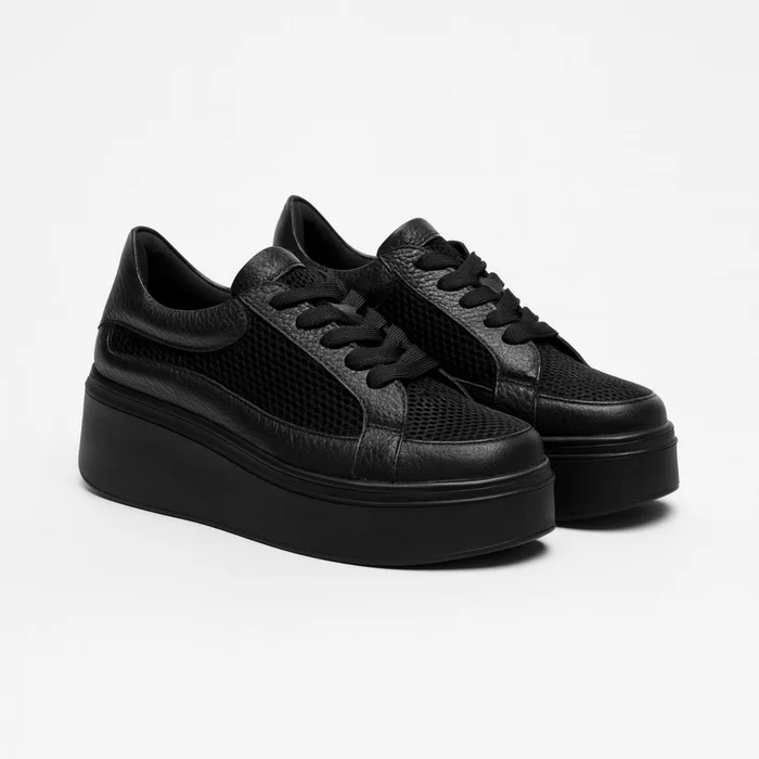 Pantofi casual Piele Naturala Negri cu textil broderie Dami picture - 2