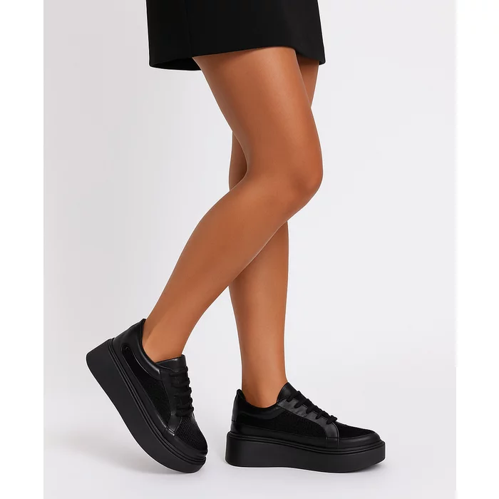 Pantofi casual Piele Naturala Negri cu textil broderie Dami picture - 4