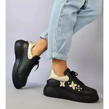 Pantofi casual Piele Naturala Negri Flower