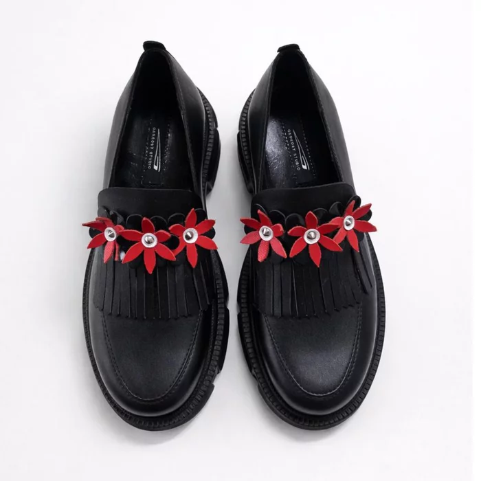 Pantofi casual Piele Naturala Negri Garkony Flower Loafer picture - 2
