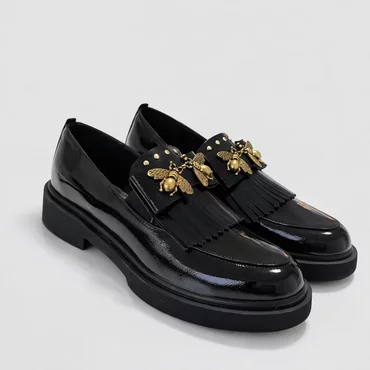 Pantofi casual Piele Naturala Negri naplac cu accesorii Kasia