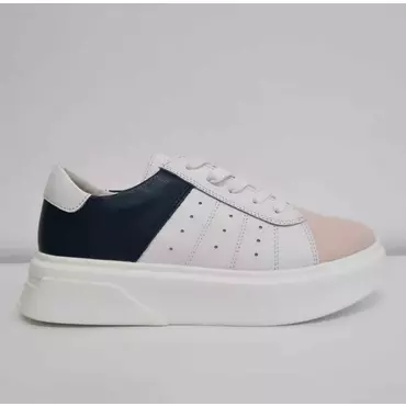 Pantofi casual Piele Naturala roz cu bleumarin Bouli