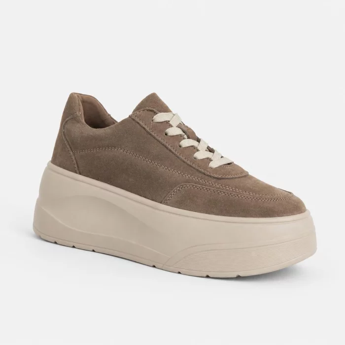 Pantofi casual Piele Naturala Taupe cu talpa platforma Renata picture - 3