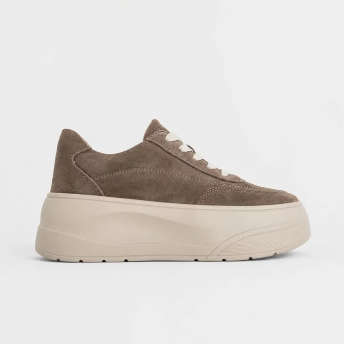 Pantofi casual Piele Naturala Taupe cu talpa platforma Renata picture - 2