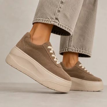 Pantofi casual Piele Naturala Taupe cu talpa platforma Renata