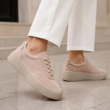 Pantofi casual Piele Naturala velur Bej cu siret Zoly
