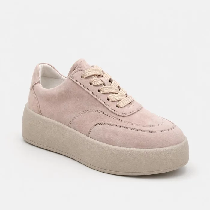 Pantofi casual Piele Naturala velur Bej cu siret Zoly picture - 4