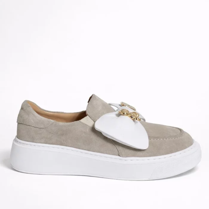 Pantofi casual Piele Naturala velur Bej Daily Bow picture - 5