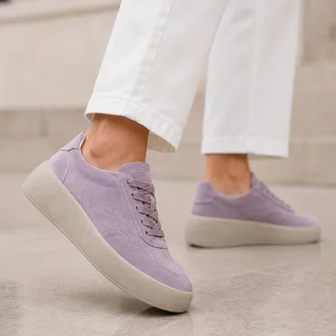 Pantofi casual Piele Naturala velur Lila cu siret Zoly