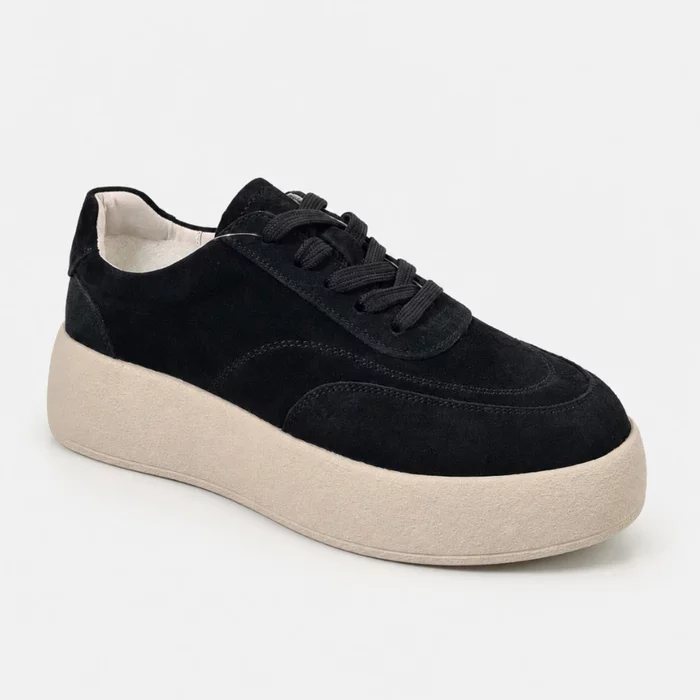 Pantofi casual Piele Naturala velur Negru cu siret Zoly picture - 5