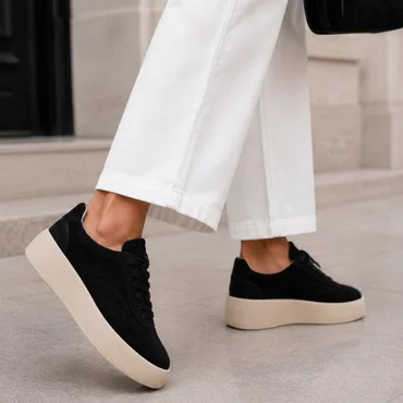 Pantofi casual Piele Naturala velur Negru cu siret Zoly