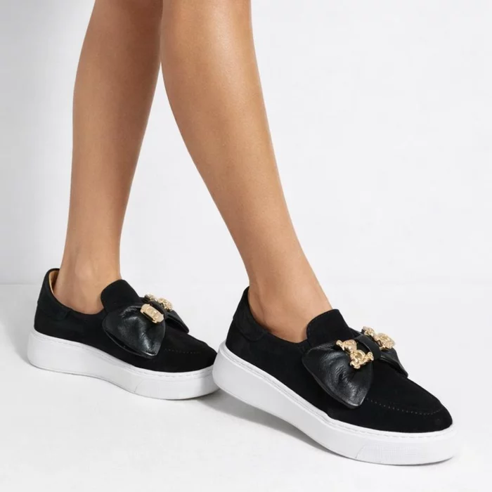 Pantofi casual Piele Naturala velur Negru Daily Bow picture - 2