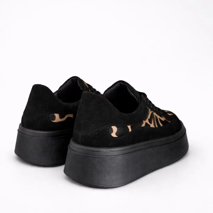 Pantofi casual Piele Naturala velur negru si imprimeu leopard Porto picture - 3