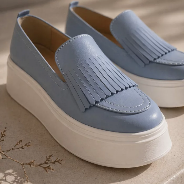 Pantofi casual platforma Piele Naturala Blue Fresh picture - 4