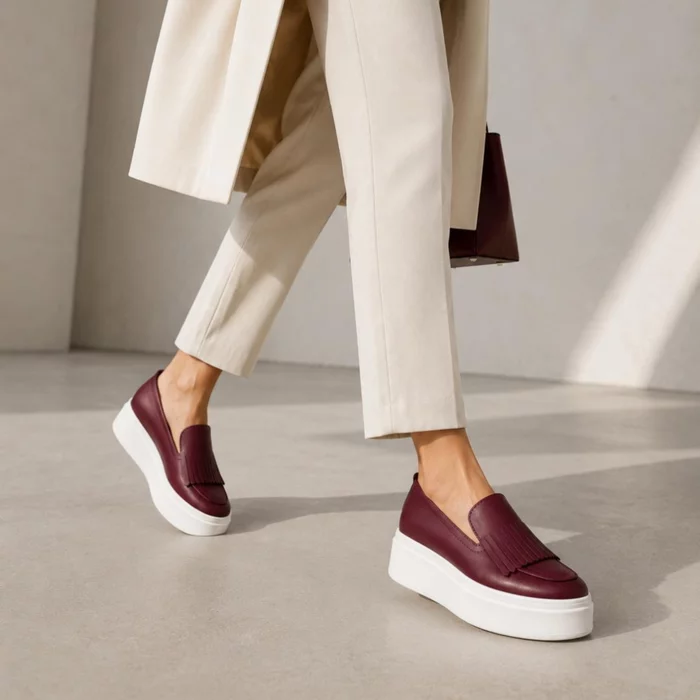 Pantofi casual platforma Piele Naturala Bordo Fresh picture - 2