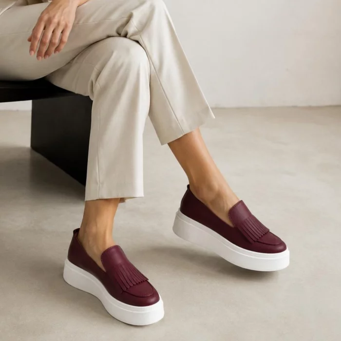 Pantofi casual platforma Piele Naturala Bordo Fresh picture - 5
