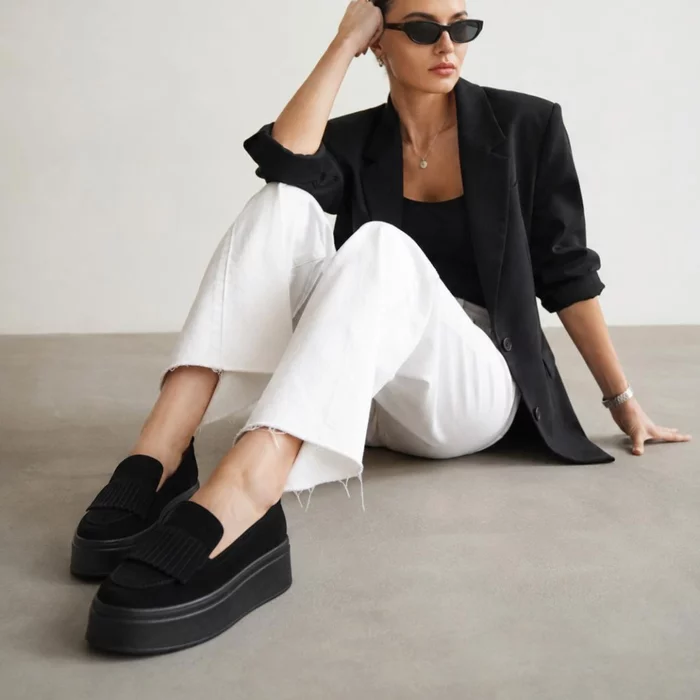 Pantofi casual platforma Piele Naturala Velur Negri Fresh picture - 2