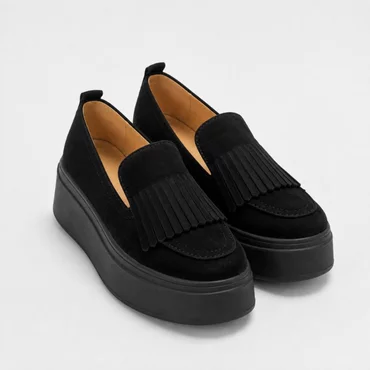 Pantofi casual platforma Piele Naturala Velur Negri Fresh